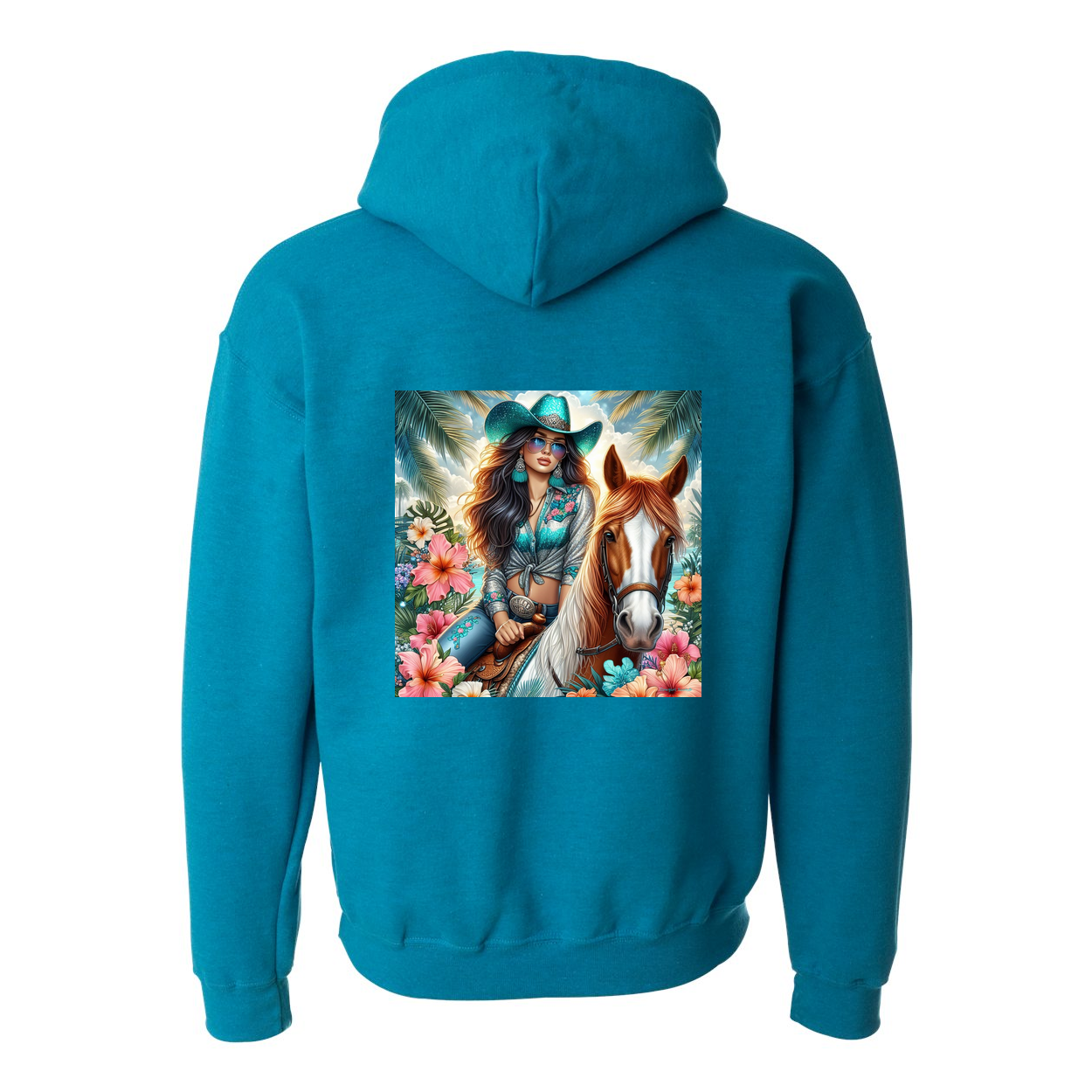 Cowgirl Tropics Design on Back Front Pocket Hoodies