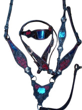 Load image into Gallery viewer, Horses Feather Flowers Headstall Breast Collar Wither Strap Turquoise
