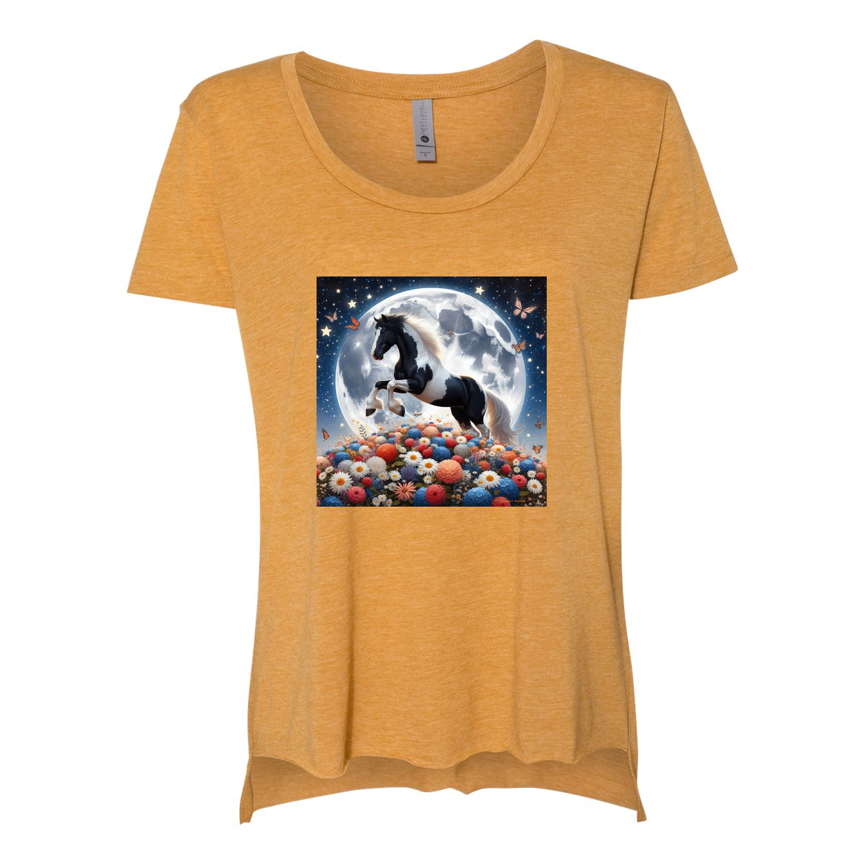 Spring Moon Horse Scoop Neck T Shirts