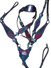 Load image into Gallery viewer, Horses Feathers Flowers Headstall and Breast Collar Sets Wither Strap Pink
