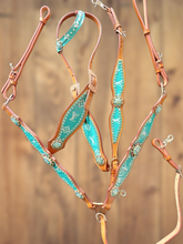 Load image into Gallery viewer, LV Turquoise Bling Headstall Breast Collar Set, Wither Strap
