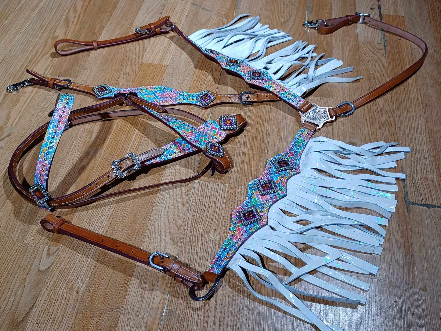 Ariel Mermaid Fringe Headstall and Breast Collar Sets Wither Strap