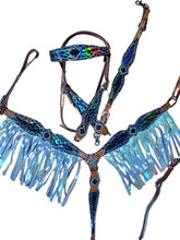Load image into Gallery viewer, Octavia Black AB Bling Headstall  Breast Collar Set Fringe Wither Strap
