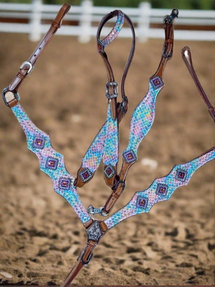 Ariel Mermaid Print Headstall Breast Collar Wither Strap Set