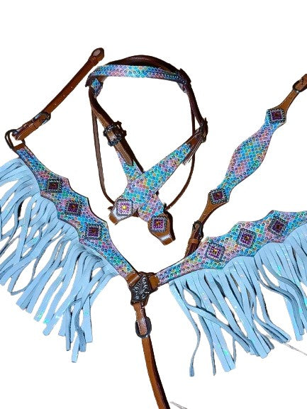 Ariel Mermaid Fringe Headstall and Breast Collar Sets Wither Strap