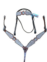 Load image into Gallery viewer, Traditional White Buck-Stitch, Headstall Breast Collar Set
