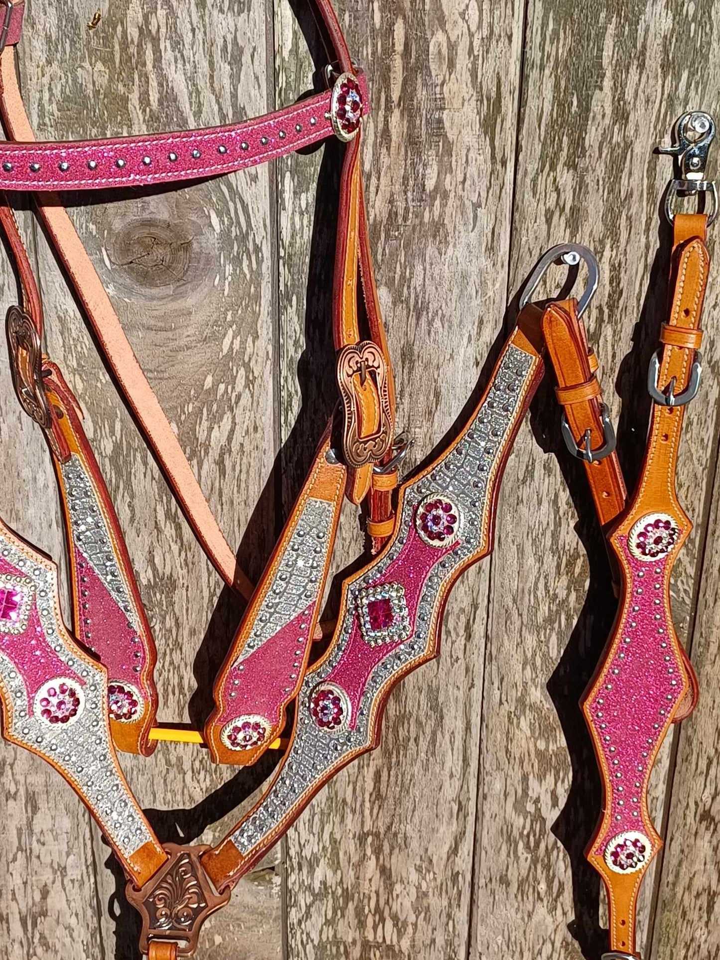 Barbie Pink and Silver Glitter Headstall Breast Collar Set , Wither Strap