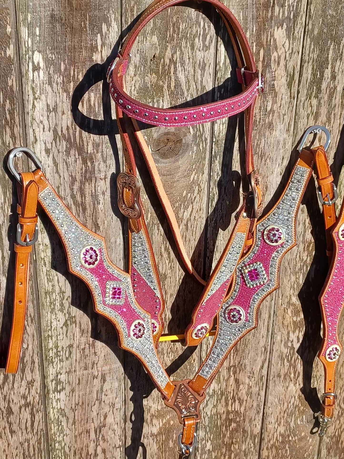 Barbie Pink and Silver Glitter Headstall Breast Collar Set , Wither Strap