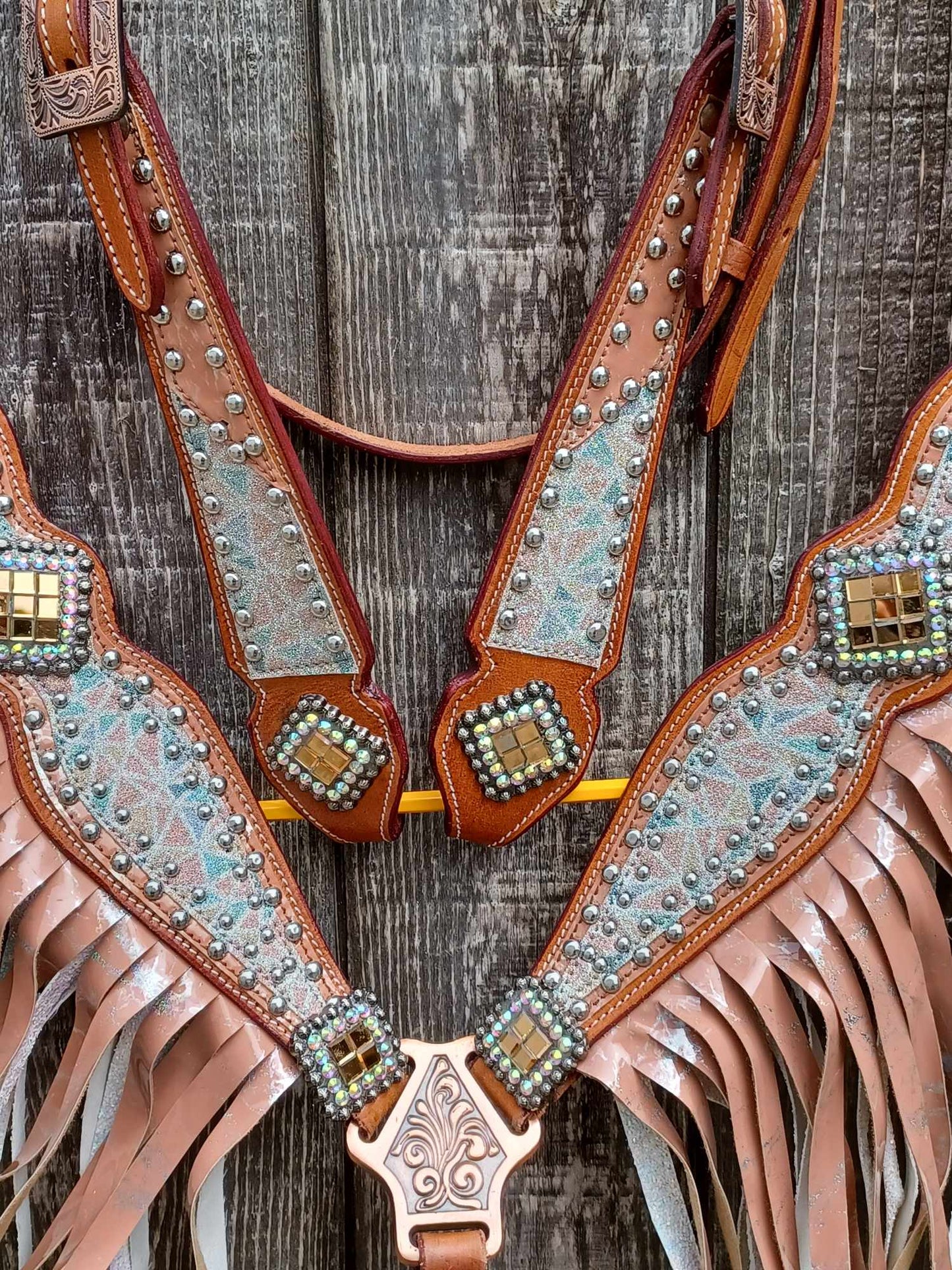 Matilda Double Fringe Glitter Headstall Breast Collar Set Wither Strap