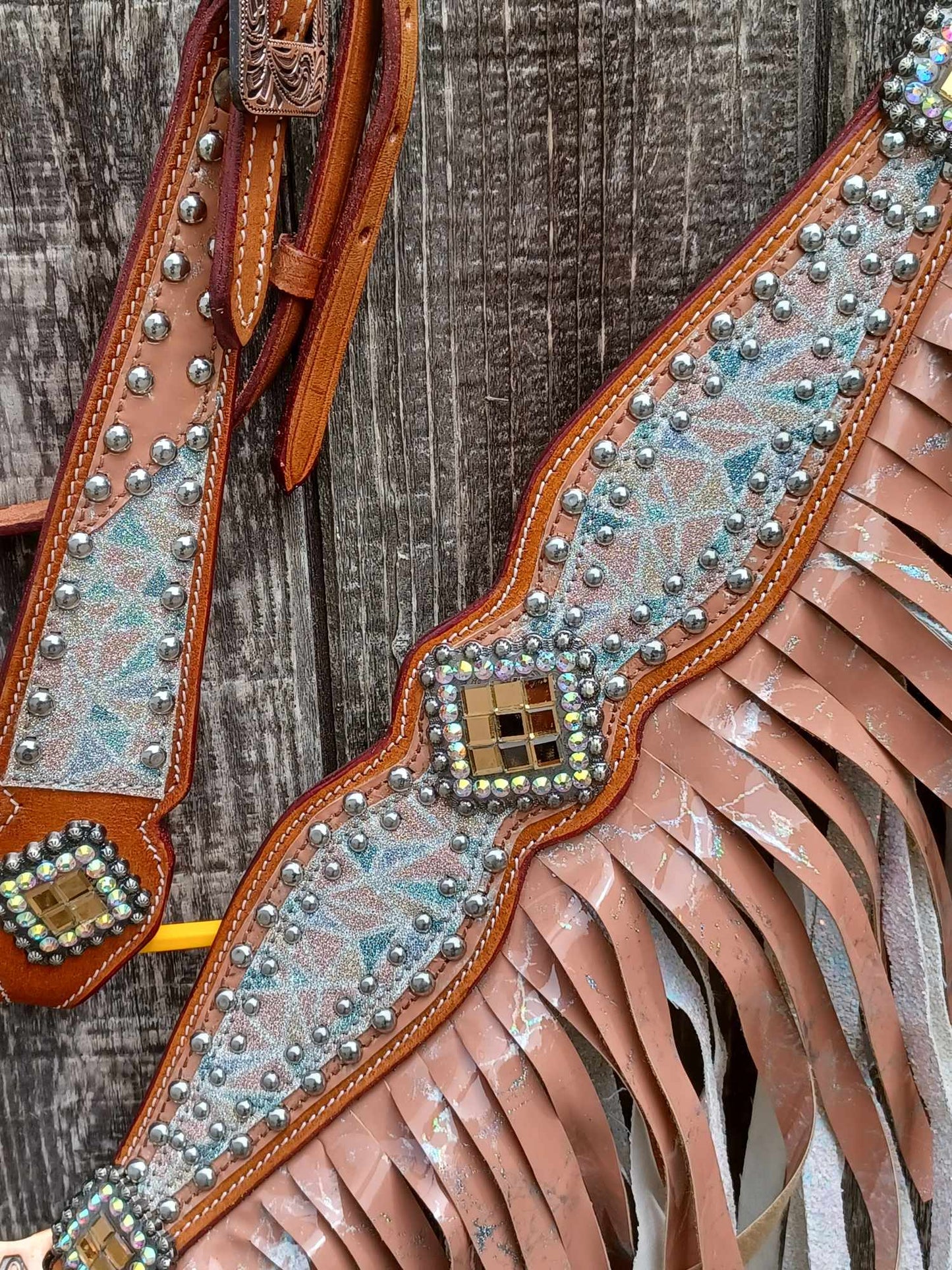 Matilda Double Fringe Glitter Headstall Breast Collar Set Wither Strap