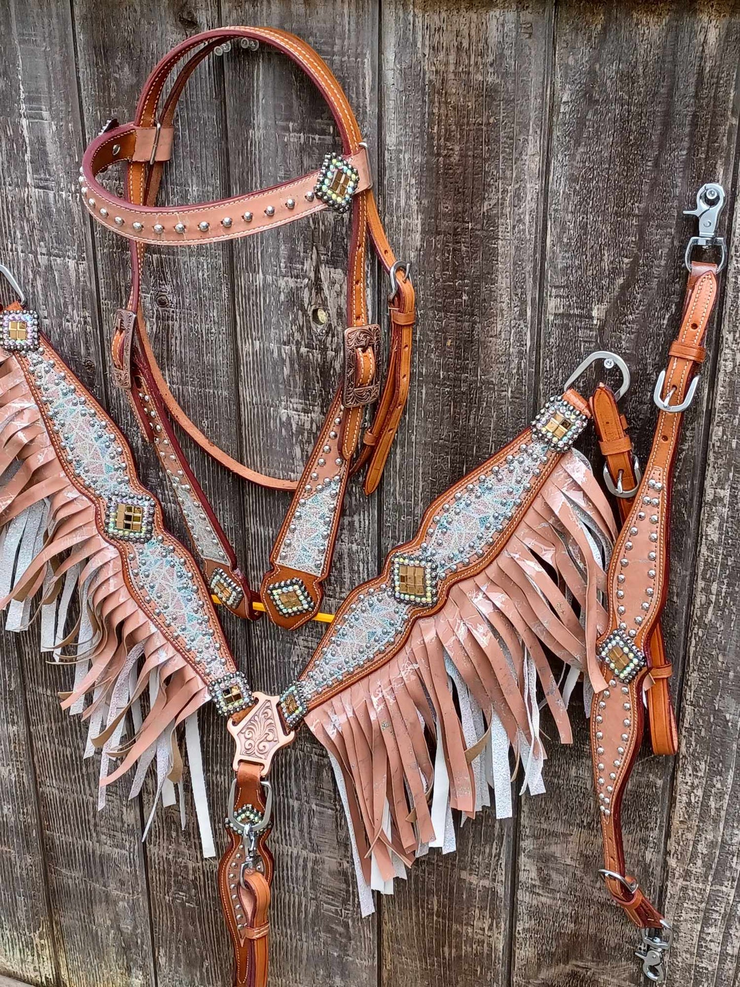 Matilda Double Fringe Glitter Headstall Breast Collar Set Wither Strap