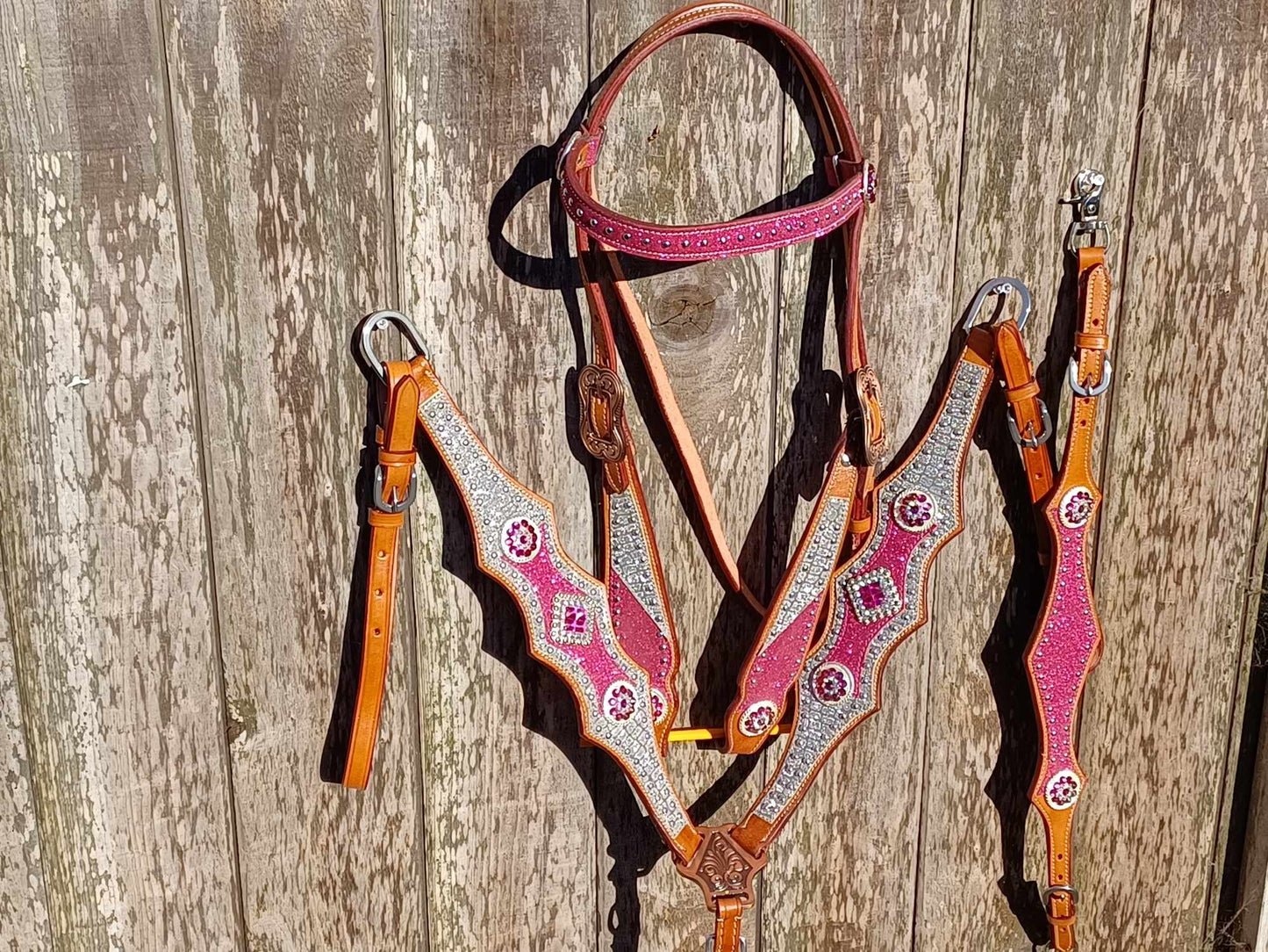 Barbie Pink and Silver Glitter Headstall Breast Collar Set , Wither Strap