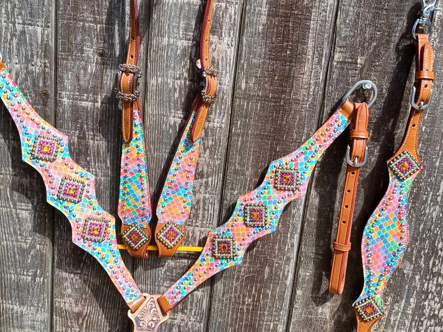 Ariel Mermaid Print Headstall Breast Collar Wither Strap Set