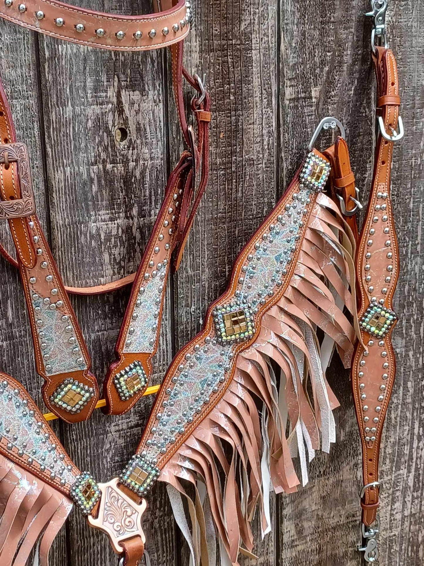 Matilda Double Fringe Glitter Headstall Breast Collar Set Wither Strap