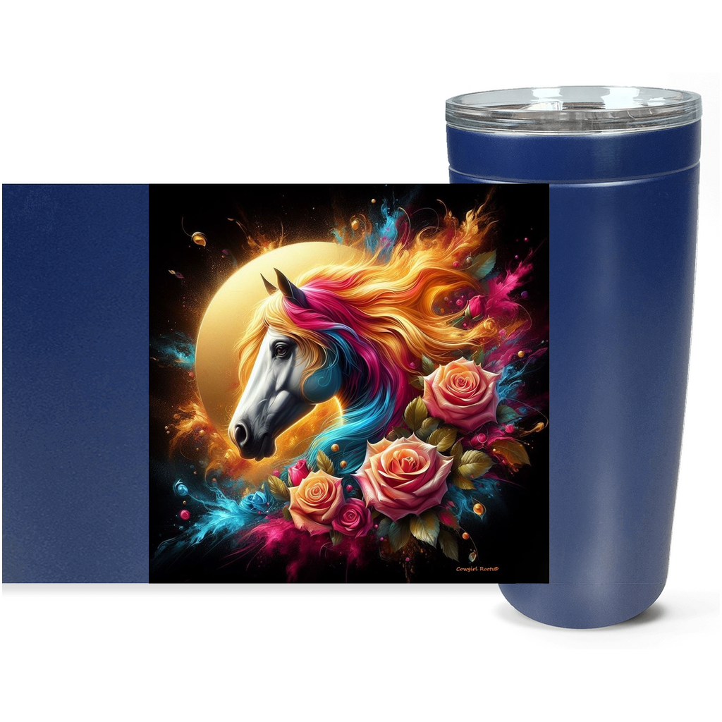 Cowgirl Roots™ White Horse and Roses Tumbler 20oz Stainless Steel Insulated Hot and Cold Travel Mugs