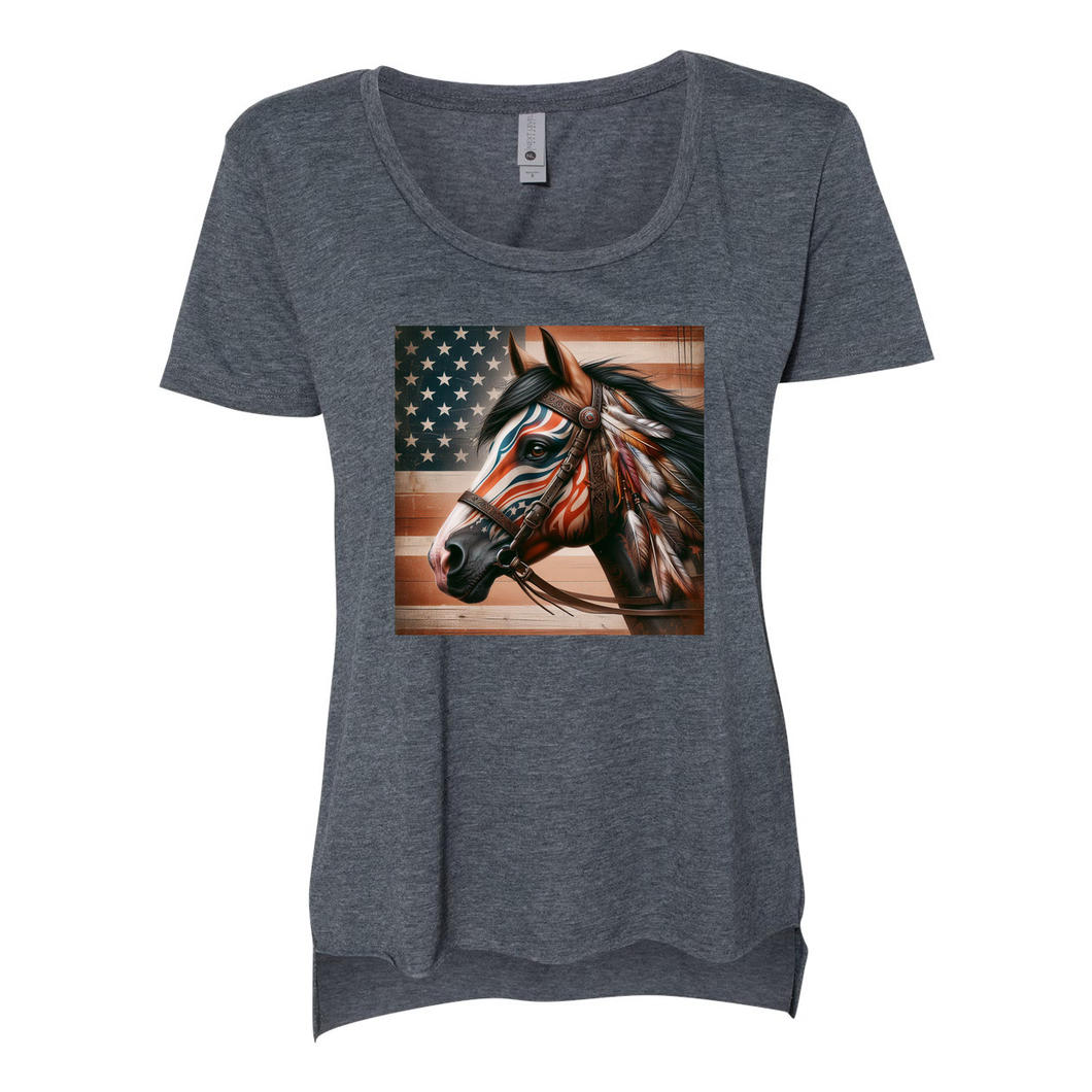 Freedom Horse American Flag Scoop Neck T Shirts