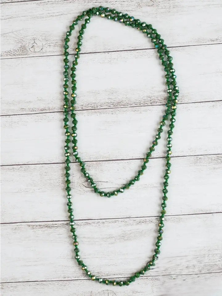 The Essential 60" Double Wrap Crystal Beaded Necklace, Moss Green