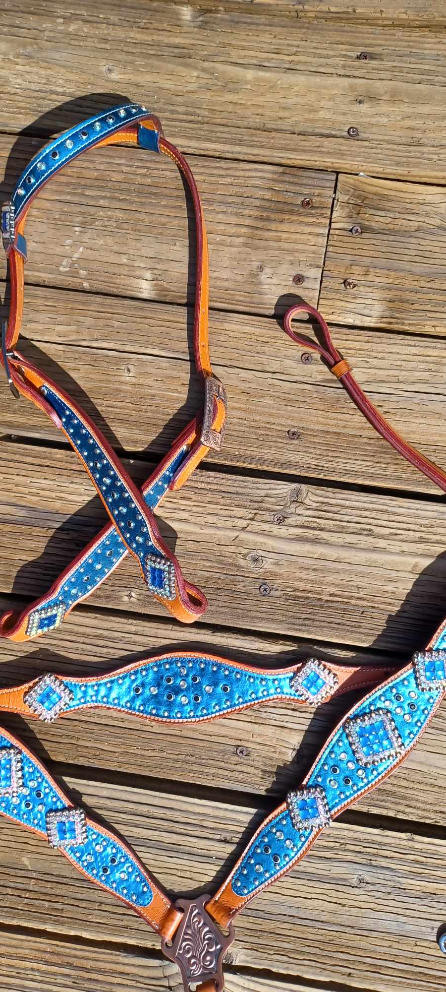 Bianca Blue 3pc One Ear Horse Tack Bridle Set