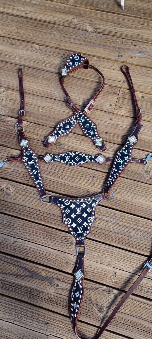 LV Shimmer 3pc One Ear Horse Tack Bridle Set