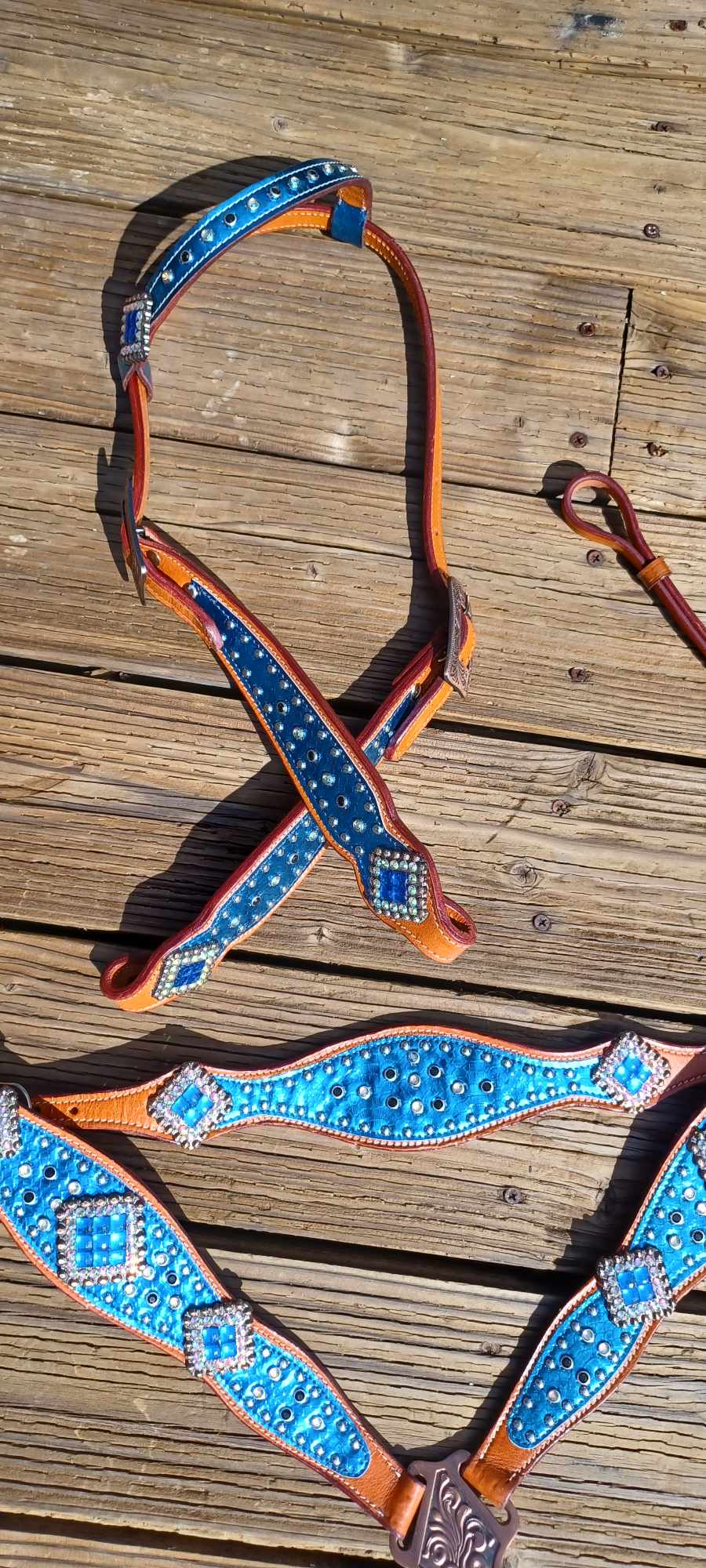 Bianca Blue 3pc One Ear Horse Tack Bridle Set