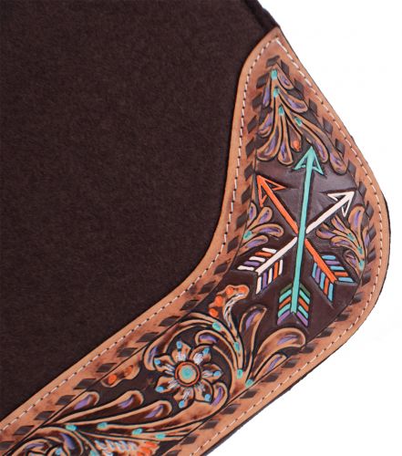 32" x 31" x 1" Brown Felt Saddle Pad with Hand Painted Flower and Arrow Design