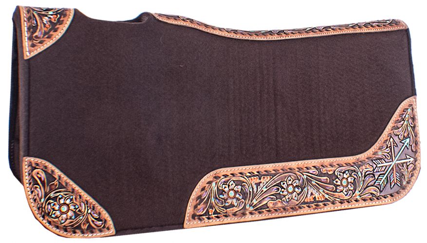 32" x 31" x 1" Brown Felt Saddle Pad with Hand Painted Flower and Arrow Design