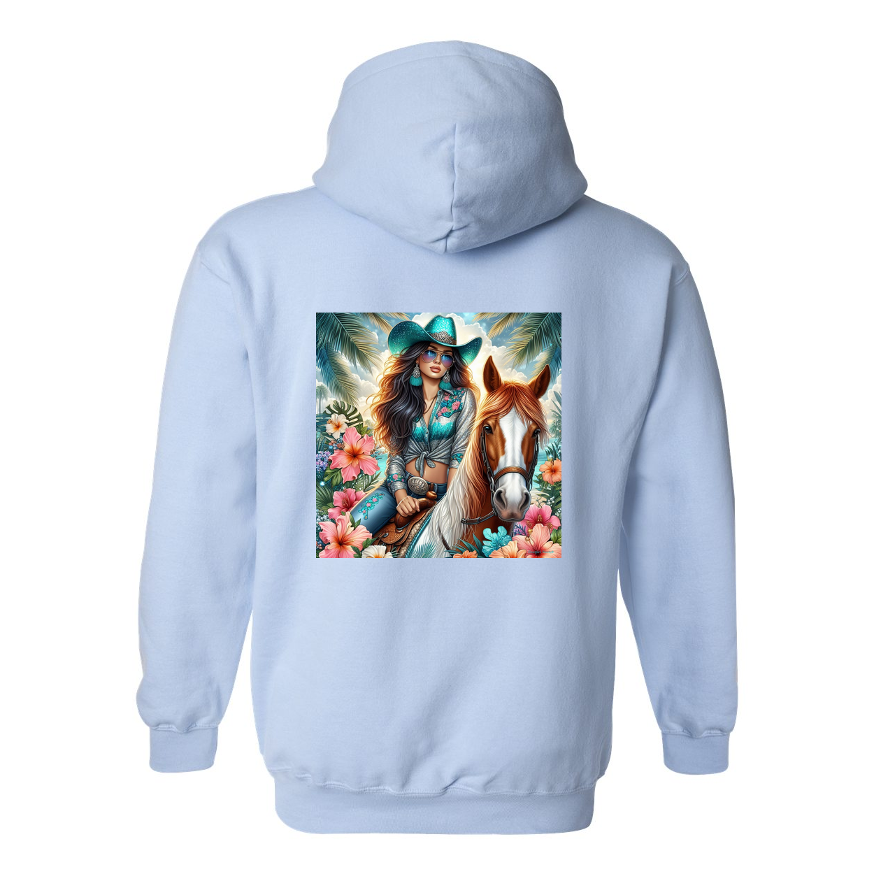 Cowgirl Tropics Design on Back Front Pocket Hoodies