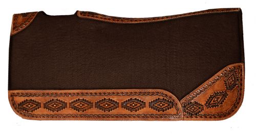 32" X 31" Contoured Felt Bottom Saddle Pad with Aztec Designed Wear Leathers