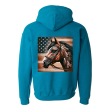 Load image into Gallery viewer, Freedom Horse American Flag Design on Back Front Pocket Hoodies
