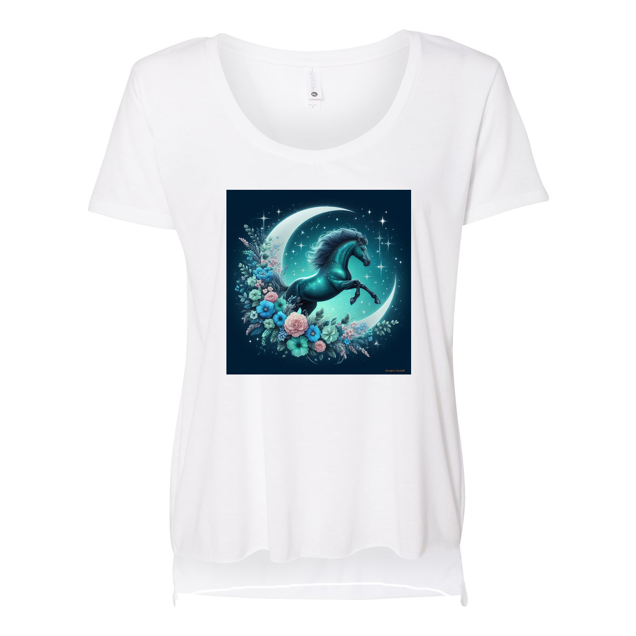 Moon Flowers Turquoise Horse Scoop Neck T Shirts