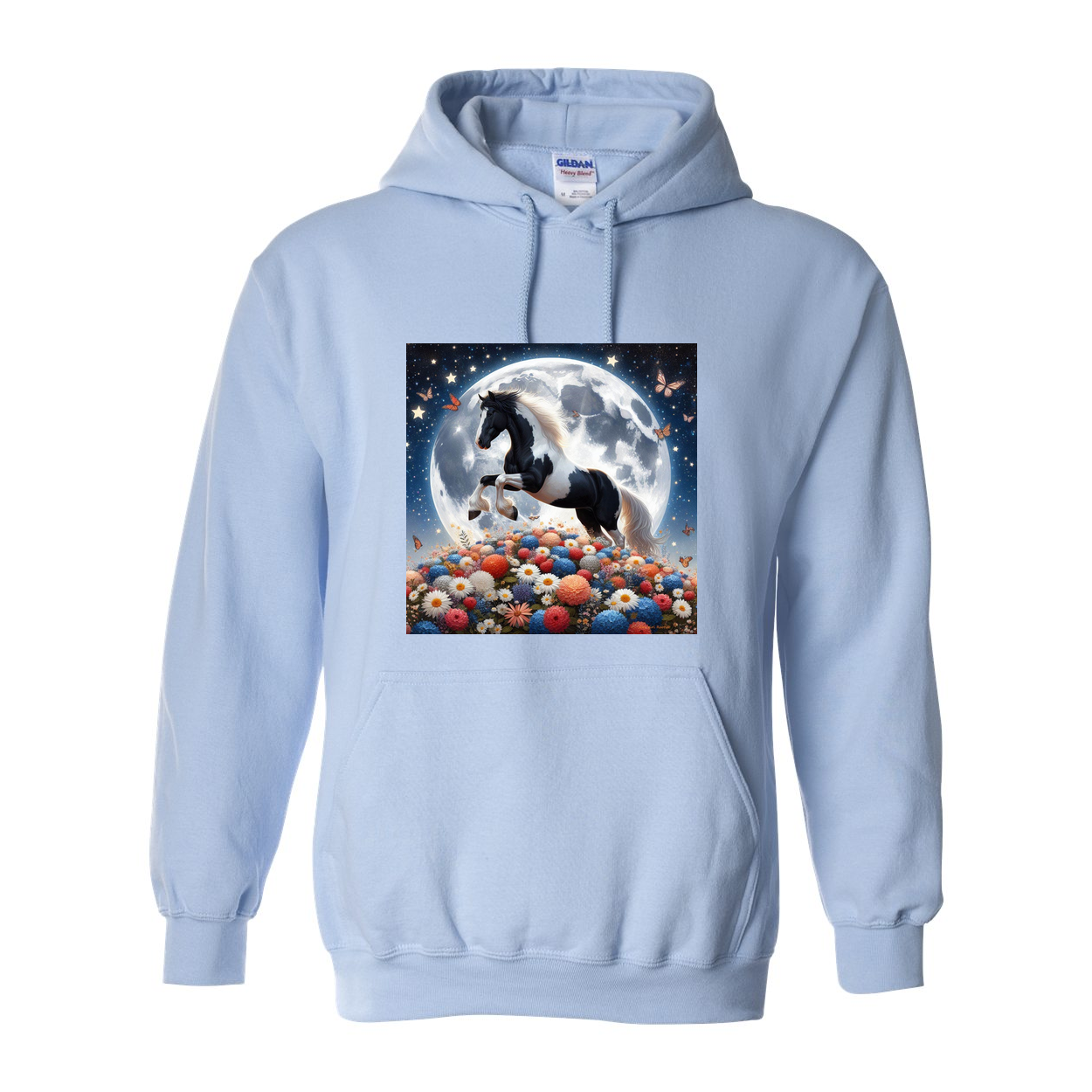 Spring Moon Horse Pull Over Front Pocket Hoodies