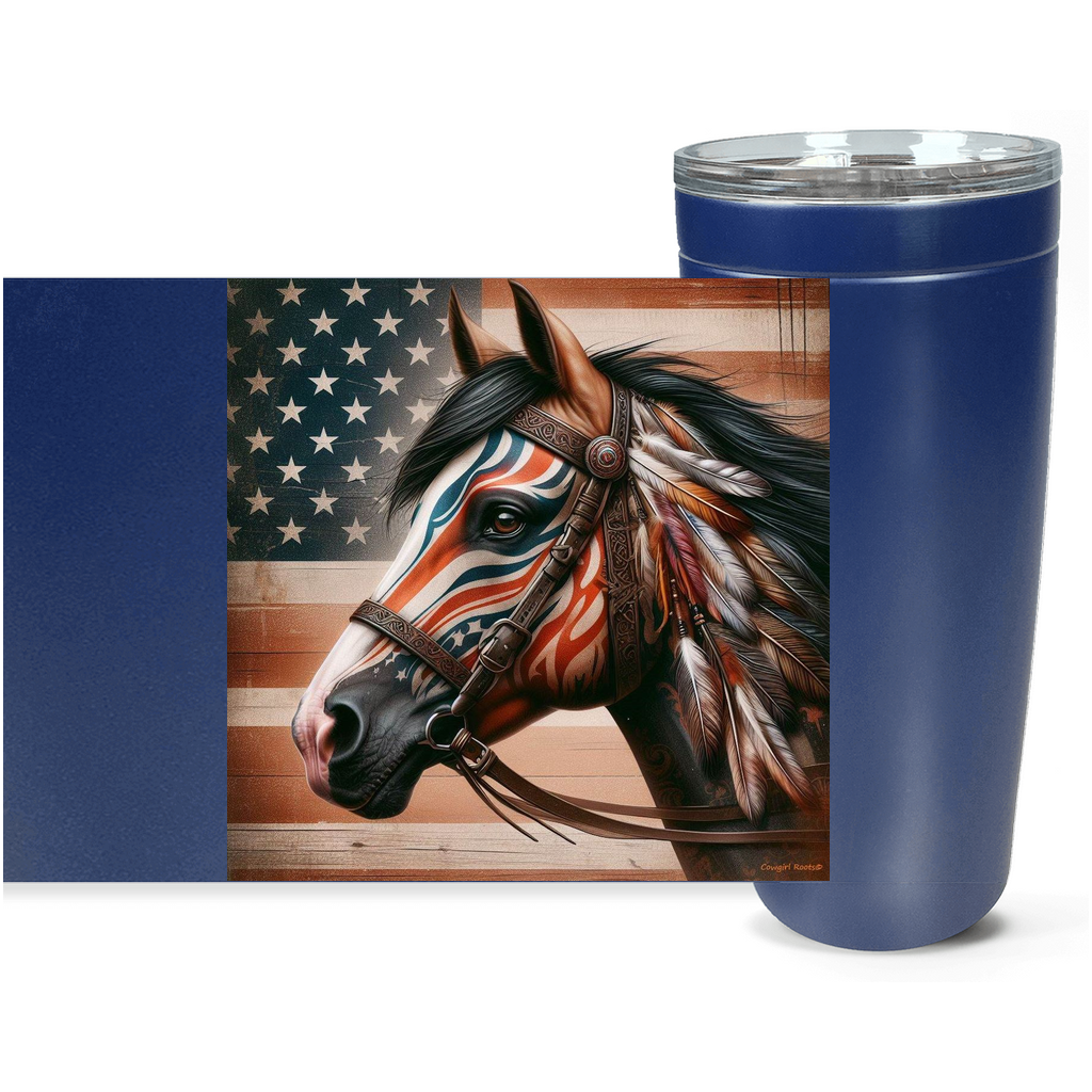 Cowgirl Roots™ Tumbler 20oz Patriotic Freedom Flag Horse Stainless Steel Insulated Hot and Cold Travel Tumbler Mugs