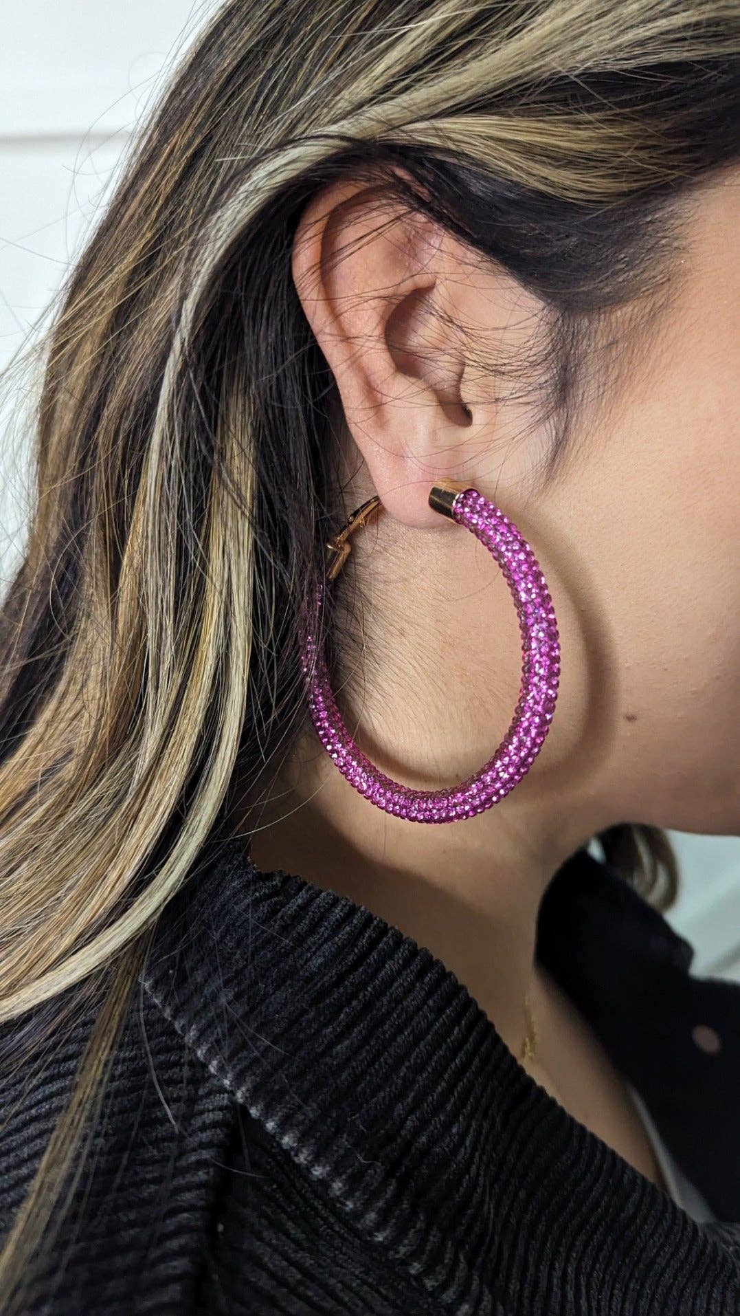 Let's Go Girls Fuchsia Pink Crystal Hoop Earrings