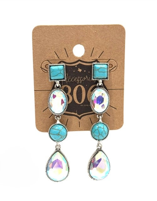 Crystal  and Turquoise Drop Earrings