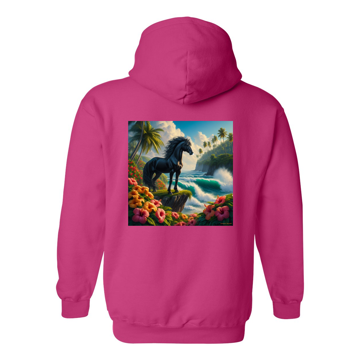 Tropical Black Stallion Design on Back Front Pocket Hoodies