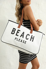 Load image into Gallery viewer, White BEACH PLEASE Print Large Canvas Tote Bag
