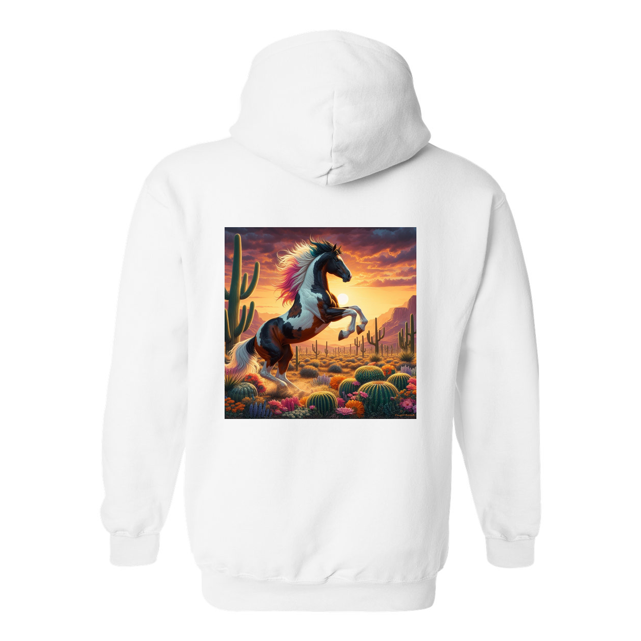 Painted Desert Horse Design on Back Front Pocket Hoodies