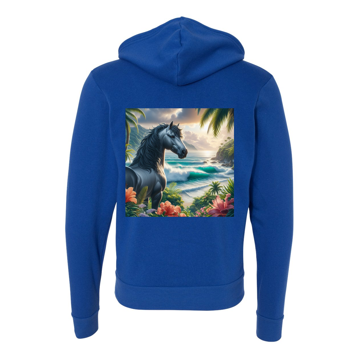 Tropical Grey Stallion Zip-Up Front Pocket Hooded Sweatshirts