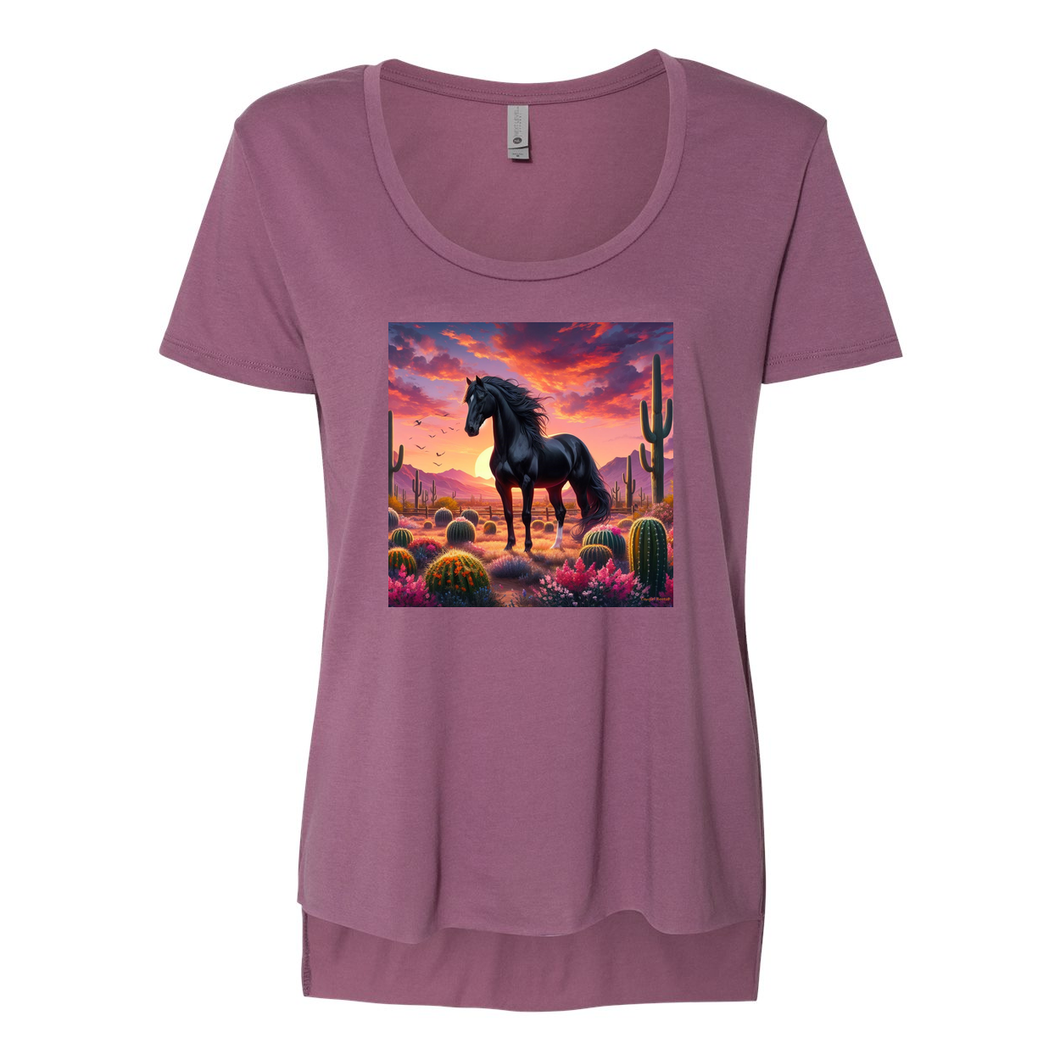Black Stallion Desert Sunset Scoop Neck T Shirts