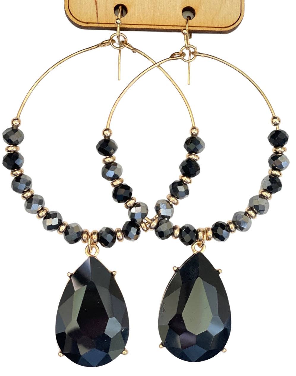 Black Crystal Circle Charm Earrings