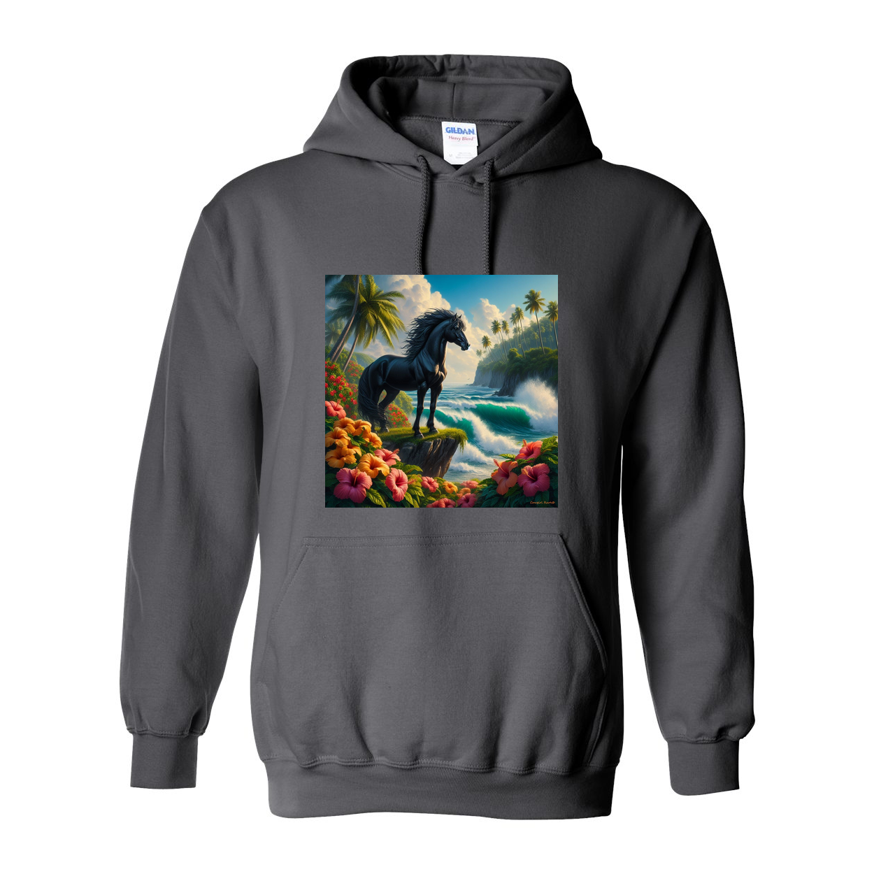 Tropical Black Stallion Pull Over Front Pocket Hoodies