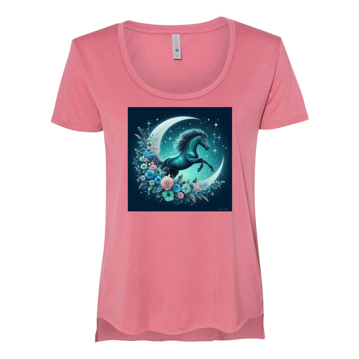 Moon Flowers Turquoise Horse Scoop Neck T Shirts