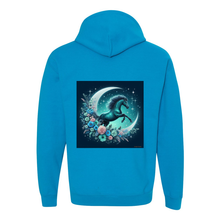 Load image into Gallery viewer, Moon Flowers Turquoise Horse Design on Back Front Pocket Hoodies
