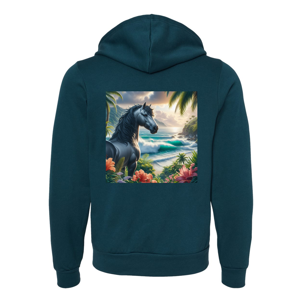 Tropical Grey Stallion Zip-Up Front Pocket Hooded Sweatshirts