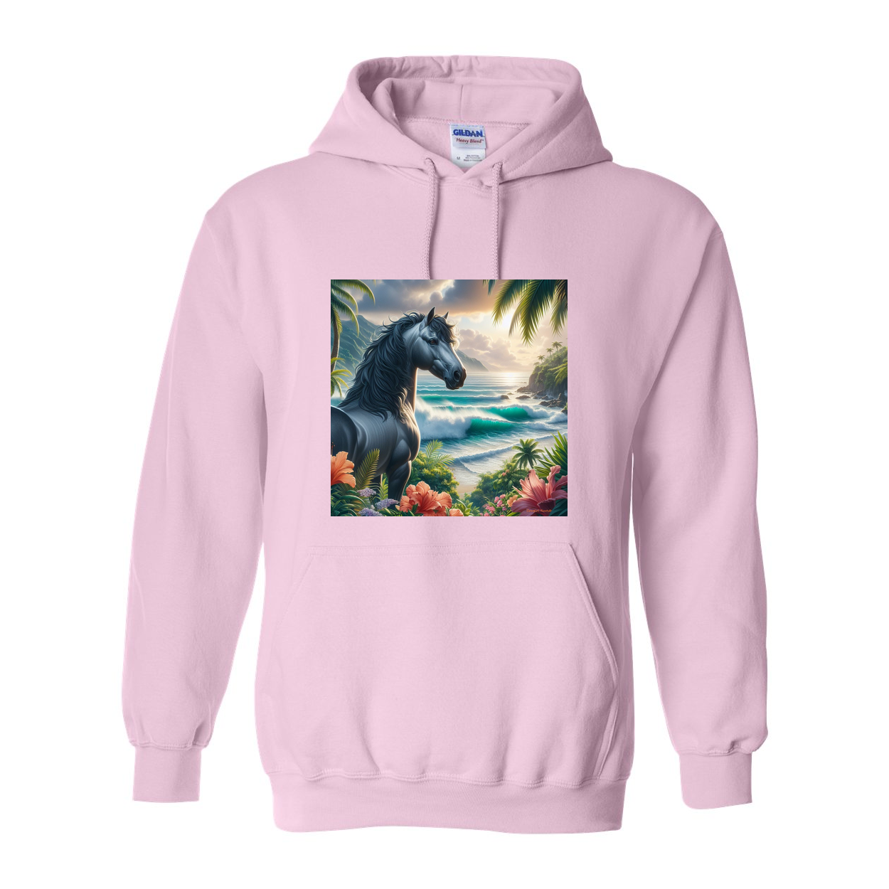 Tropical Grey Stallion Horse Pull Over Front Pocket Hoodies