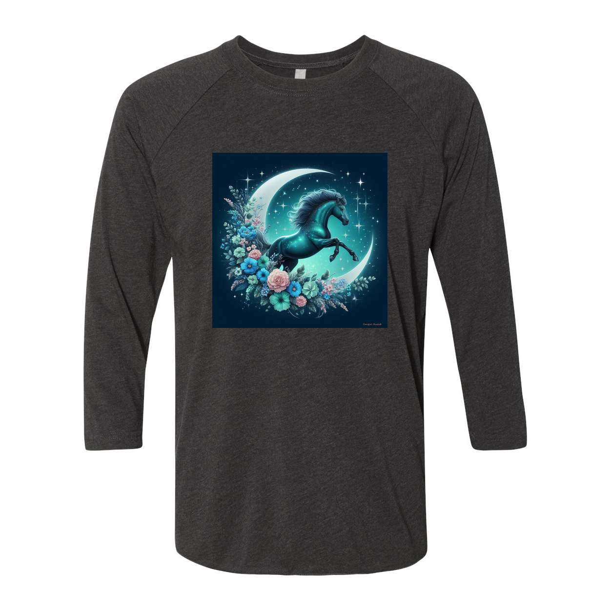 Moon Flowers Turquoise Horse 3 4 Sleeve Raglan T Shirts