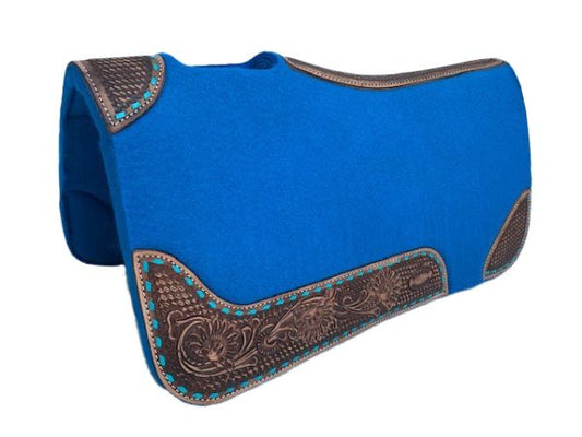 30" X 28" Thick Felt Pad in Blue with Vented Wither Tooled Sides with Buck-Stitch