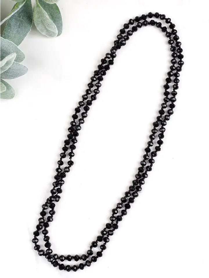 The Essential 60" Double Wrap Crystal Beaded Necklace, Black 8mm