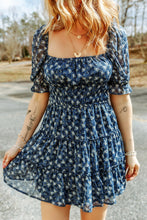 Load image into Gallery viewer, Sail Blue Floral Smocked Tiered Ruffle Short Dress
