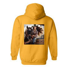 Load image into Gallery viewer, Rodeo Barrel Racer Design on Back Front Pocket Hoodies
